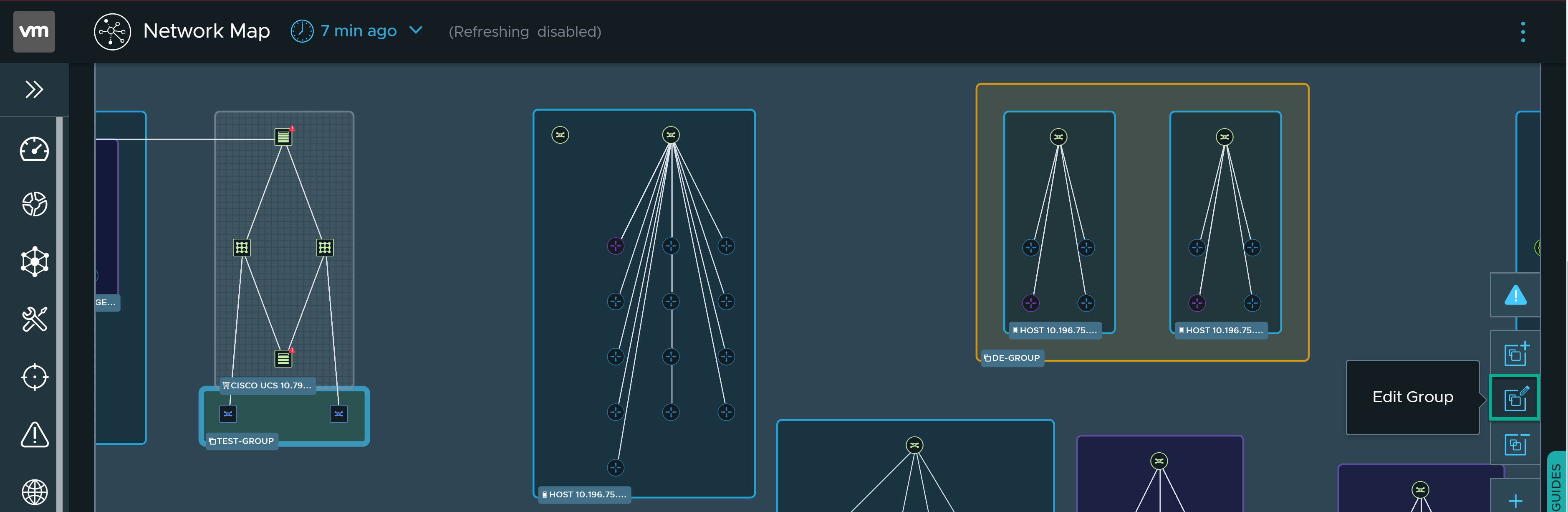 The Edit Group option on the Network Map provides you with options to rename groups, add or remove members from a group, and change a group’s color.